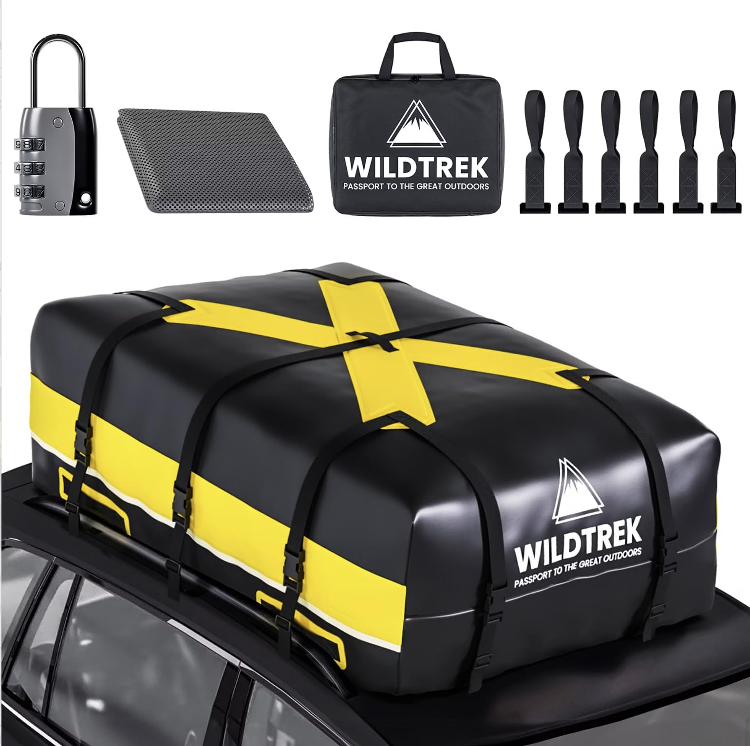 WildTrek Auto Dachgepäckträger Tasche - 20 Kubikfuß Wasserdicht Auto Topträger ohne Dachträger mit Anti-Rutsch-Matte, verstärkte Gurte, Haken, Schloss - Autodachträger Cargo Carrier für Oberseite des von WILDTREK