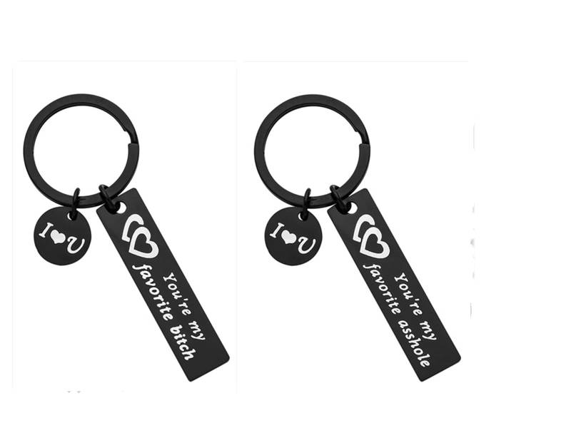 WINCSPACE Lustiges Paar Schlüsselanhänger You are My Favorite Asshole Bitch 2pcs Set Keychain Geschenk, Schwarz, middle von WINCSPACE