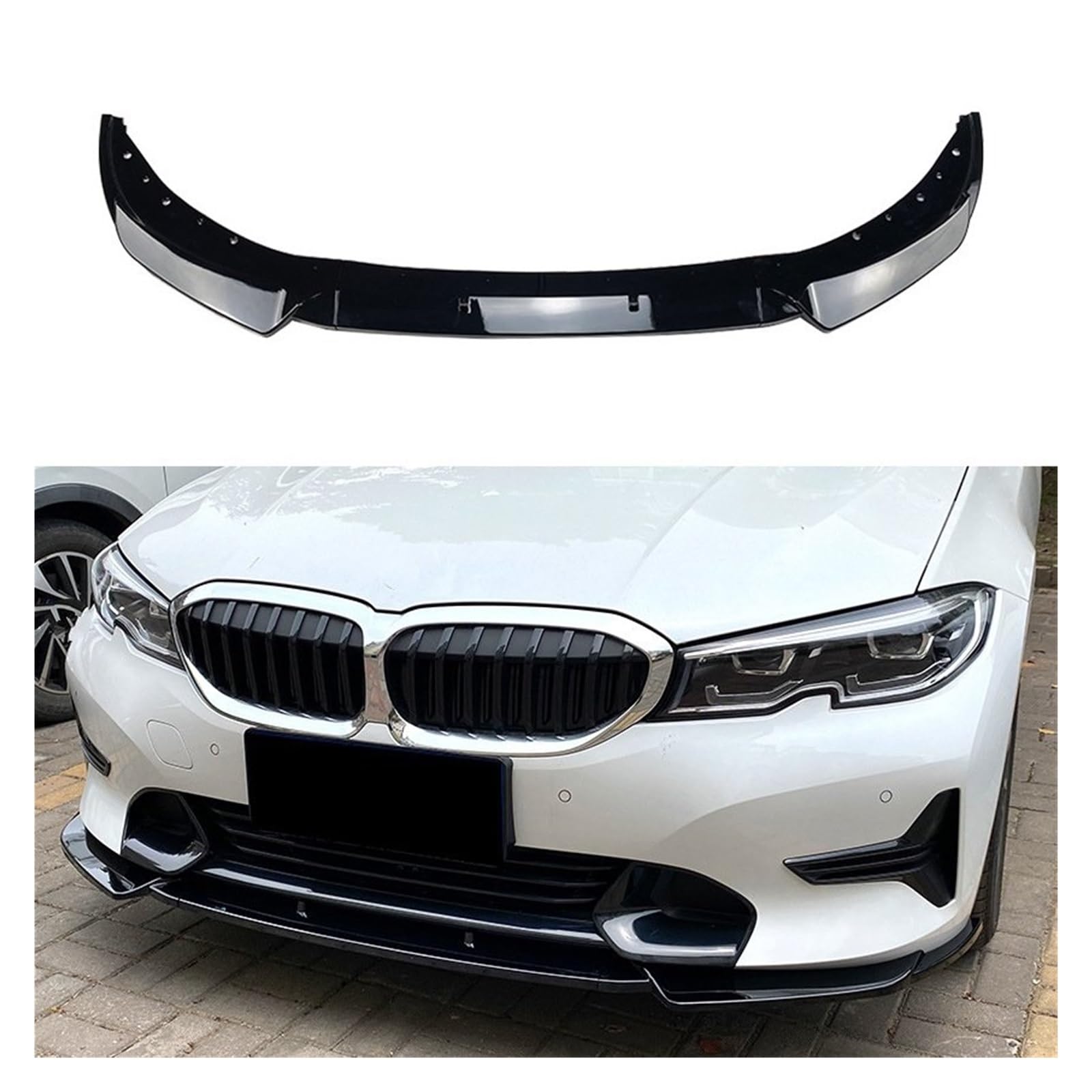 Front Spoiler Lippe Für 3er G20 G21 320i 325i 2019-2022 Auto Frontstoßstange Splitter Kinnlippe Spoiler Diffusor Schutz Body Kit Frontstoßstange Lippe(Gloss Black) von WINVOX