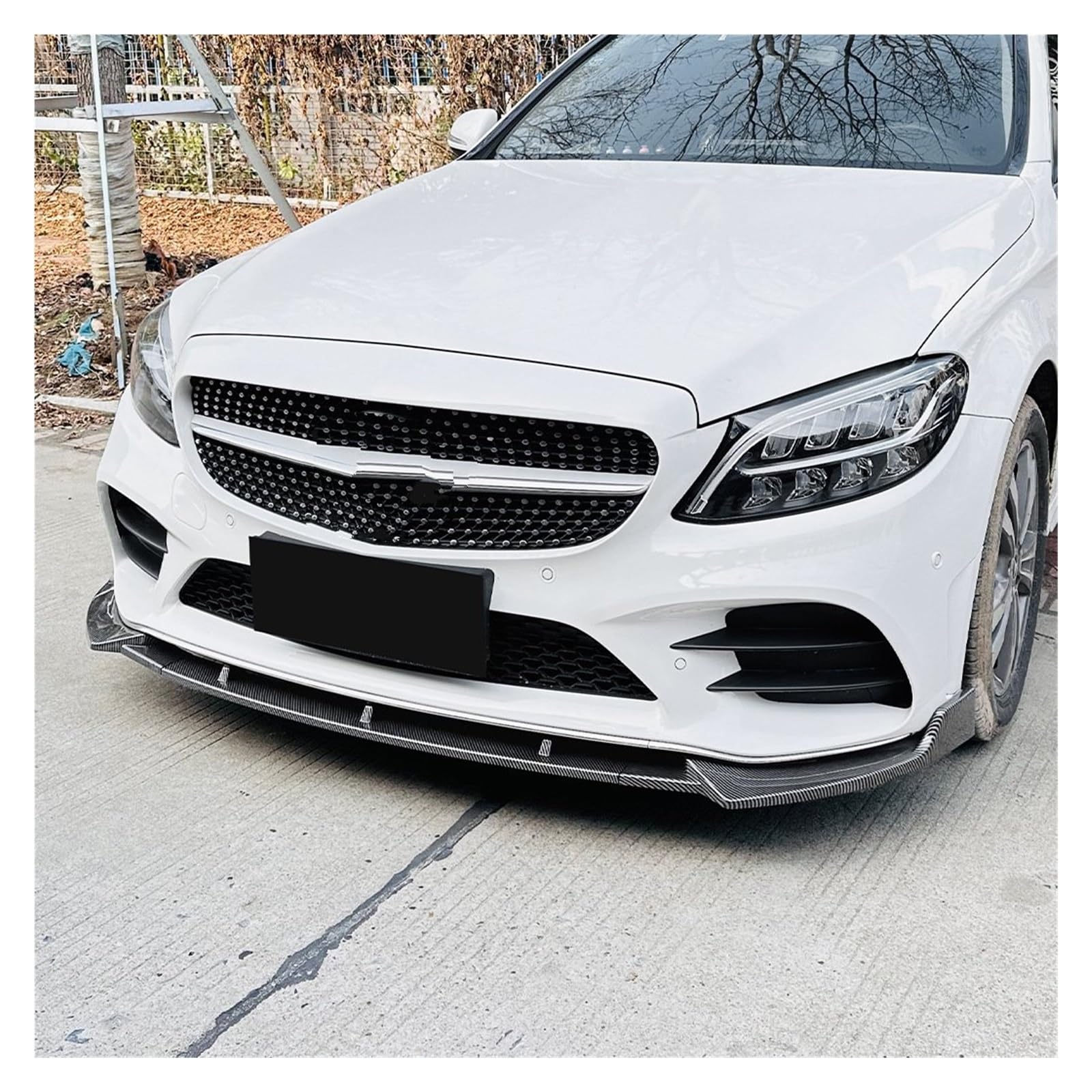 Front Spoiler Lippe Für Benz W205 C205 S205 C43 C180 C200 C300 2019 2020 2021 Für AMG Für LCI Auto Frontspoiler Stoßstange Lip Spoiler Splitter Frontstoßstange Lippe(Carbon Look) von WINVOX