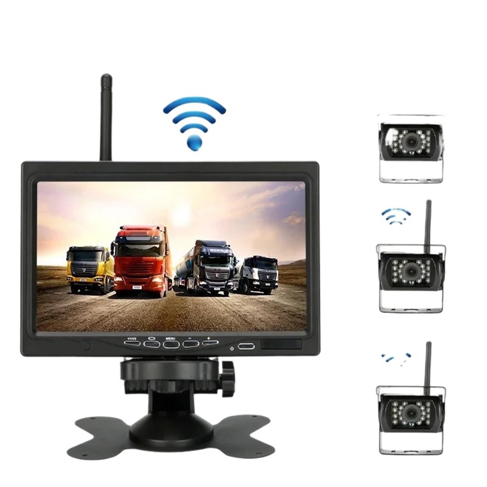 HD Rückfahrkamera 7 Inch Drahtlose LKW Kamera Für LKW Bus RV Anhänger Bagger Auto Monitor Reverse Bild Rückansicht Auto Kamera 12V-24V Rückfahrkameras(with 3 Camera) von WINVOX