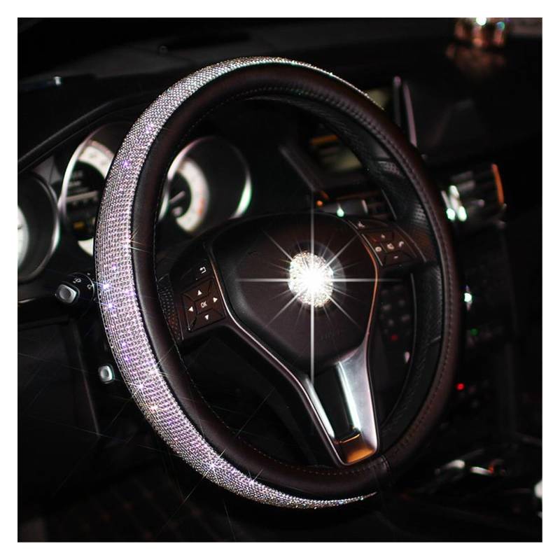 Lenkradbezug 2022 Bling Bling Diamant Strass Kristall Auto Lenkrad Abdeckung PU Leder Auto Zubehör Lenkradhüllen(Steering Wheel Cover) von WINVOX