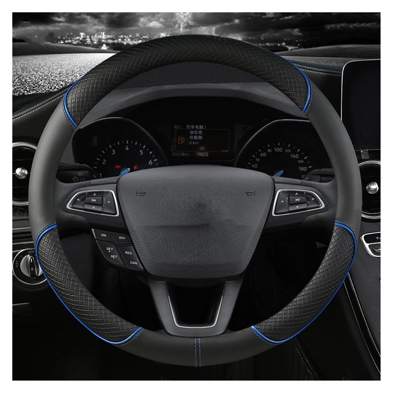 Lenkradbezug Für Ford Für EcoSport Für Escape Für Kuga Für Expedition EL Für Max Für Raptor Für Focus 2 3 Auto-Lenkradabdeckung Lenkradhüllen(Blue O Shape) von WINVOX