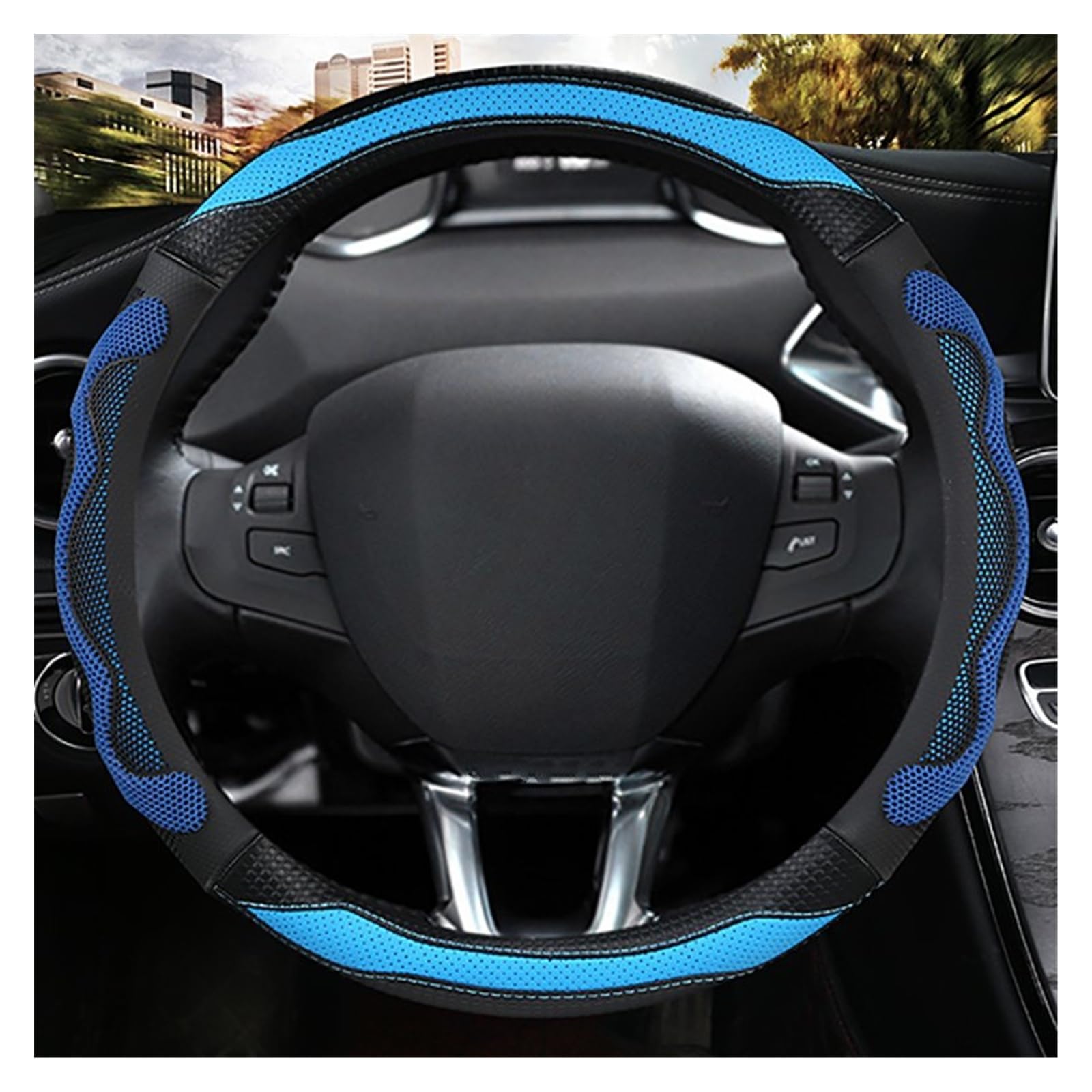 Lenkradbezug Für Peugeot 208 2012~2018 Auto Lenkrad Abdeckung Mikrofaser Leder Auto Zubehör Innen Lenkradhüllen(Blue) von WINVOX