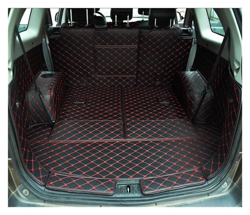 Kofferraummatte Für Chevy Für Captiva 7 Sitze Custom Car Kofferraummatten Leder Cargo Liner Teppiche Innendekoration Zubehör Auto Kofferraummatte(Schwarz Rot,08-11) von WIRMEC