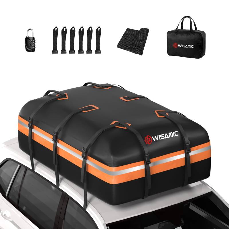 Wisamic Auto Dachbox 595L Faltbare Dachtasche Dachkoffer Aufbewahrungsbox, 1000D wasserdichte Dachgepäckträger Gepäckbox für Autos, Vans, SUVs von WISAMIC