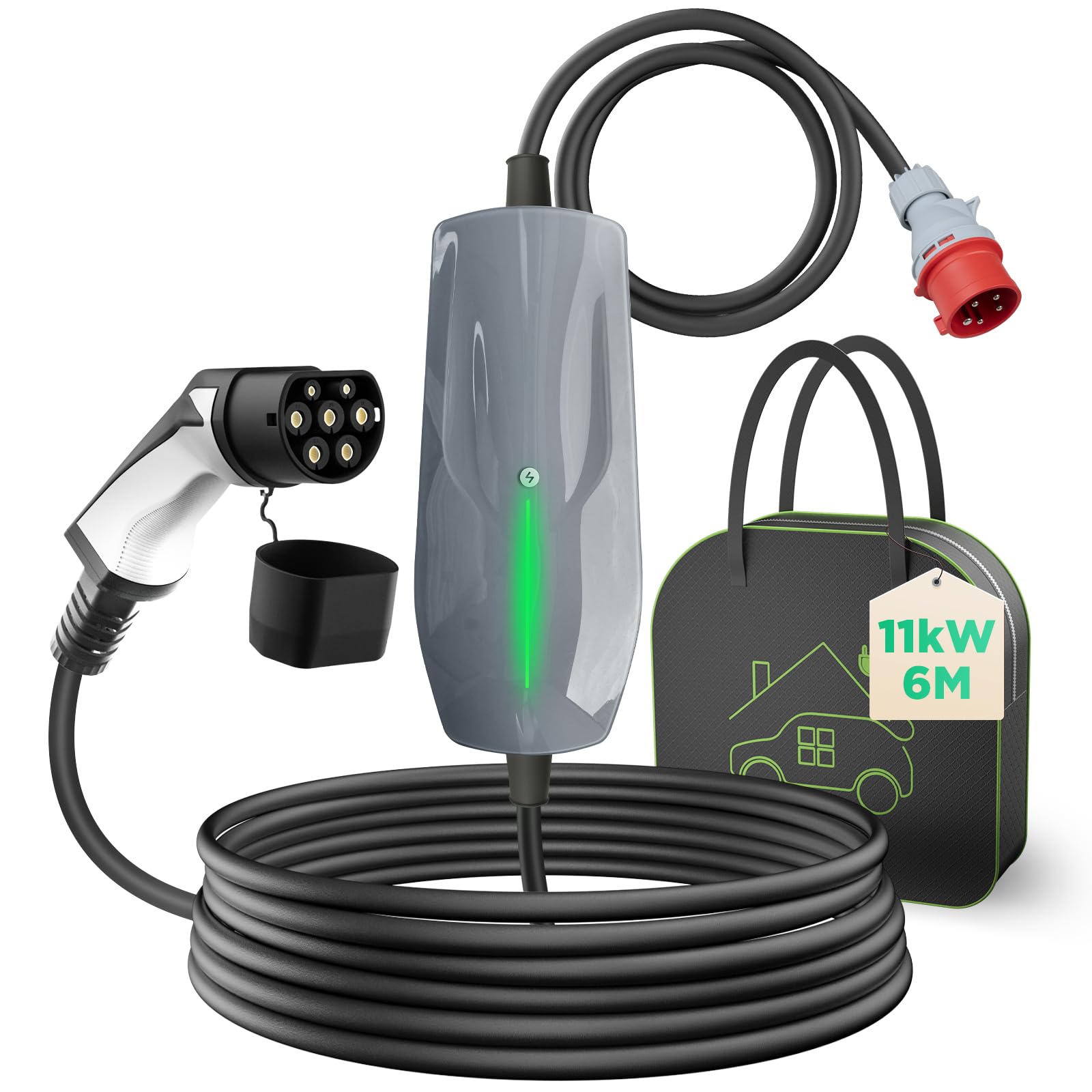 WISSENERGY Typ 2 Ladekabel 11KW EV Ladegerät mit CEE Stecker, 16A Dreiphasige Mobile Wallbox Ladestation für Elektrofahrzeuge EVSE, IEC 62196-2, 6 Meter, Weiß von WISSENERGY