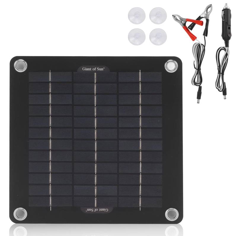 WIYETY 12V 10W Solar Ladegerät: Tragbares Solarpanel mit Batterieklemmen & Zigarettenanzünder Stecker, Solarmodul Erhaltungsladung, für Auto, Motorrad, Boot, Wohnmobil, LKW von WIYETY