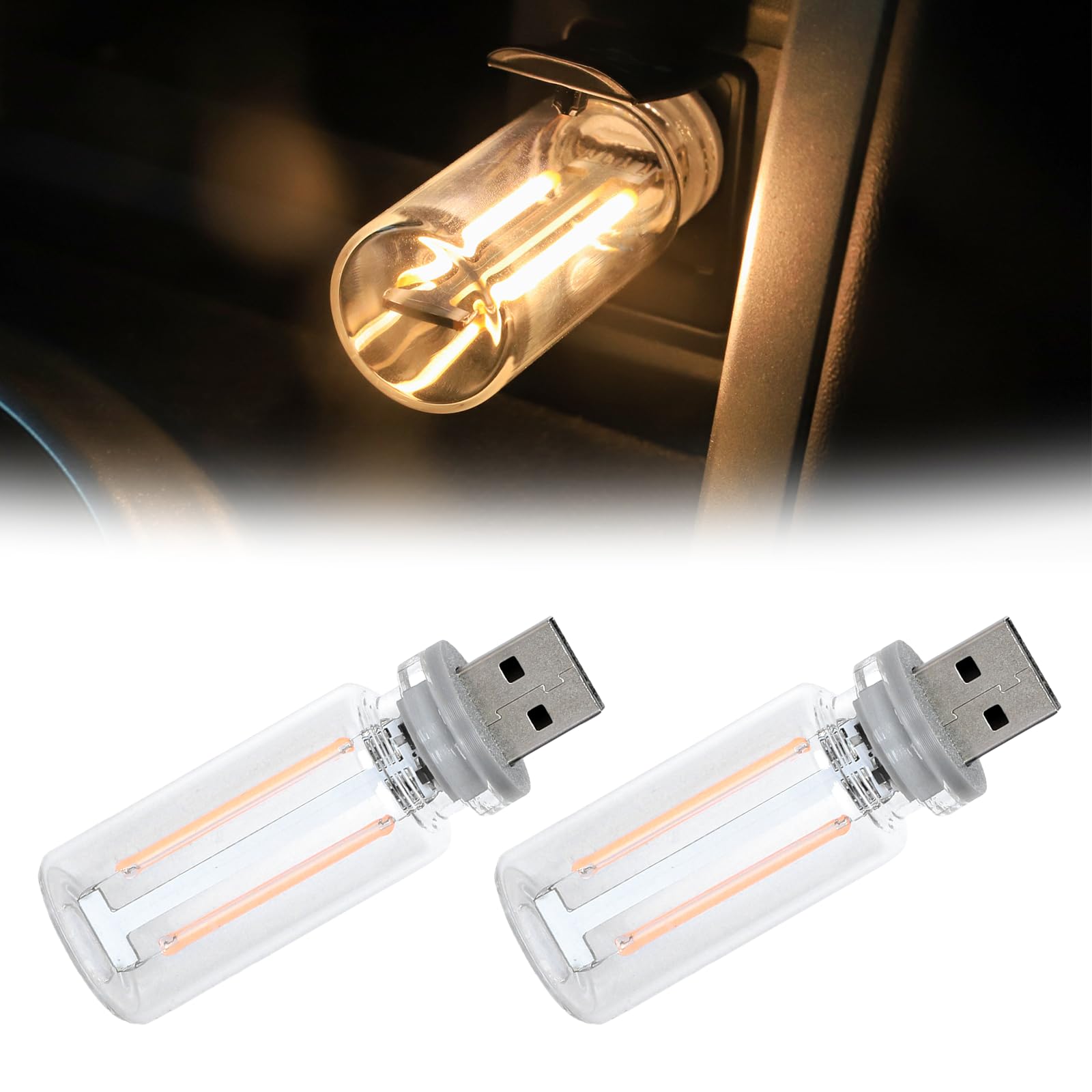 WIYETY 2 Stück Retro-Inspired Interior Mood Lamps, USB Auto Innenraum Atmosphäre Lampe, Glasflasche Mini USB Nachtlicht, USB Touch Night Light, Kreative Atmosphärenleuchte für Auto von WIYETY