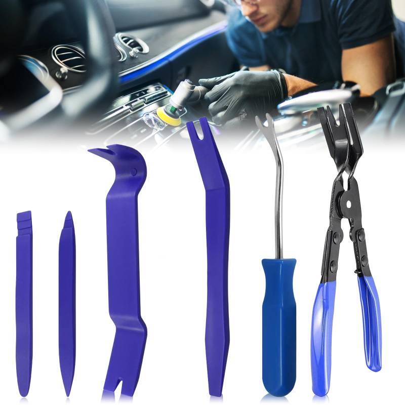 WIYETY Auto Demontage Werkzeuge: 6 Stück Zierleistenkeile Verkleidungs Werkzeug, Werkzeugsatz Zum Zerlegen, Türverkleidungs-Lösehebel für Entfernung Autotür Türverkleidung und Platten (Blau) von WIYETY
