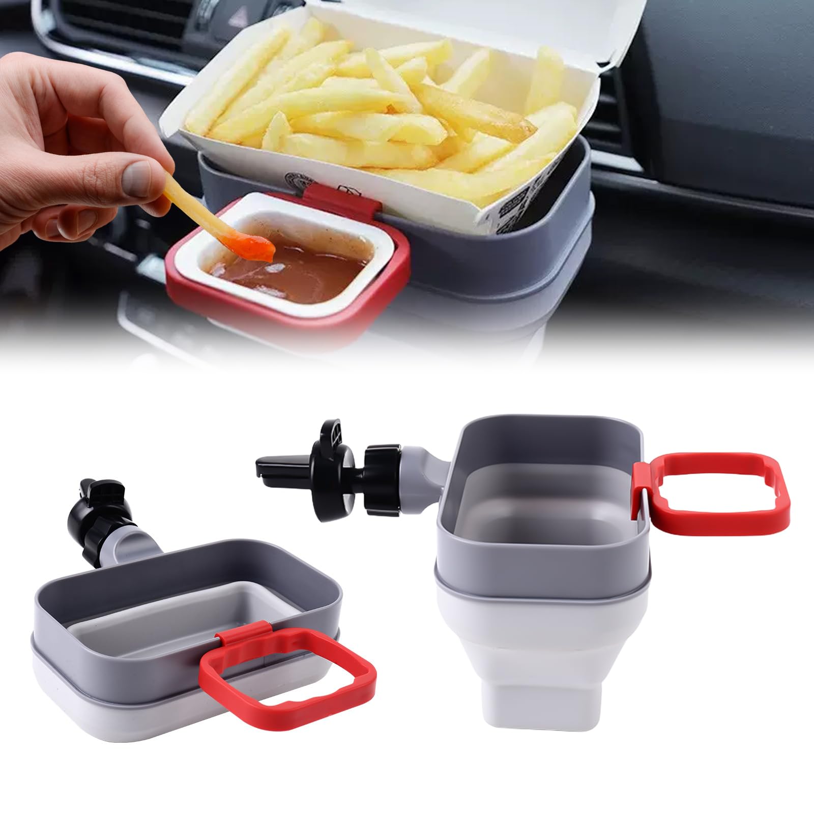 WIYETY Auto Pommes Halter: 2 Stück Pommes Halter, Pommes Frites Becherhalter Fürs Auto, Pommes Frites Halter Aus Kunststoff mit Soßenhalter, Innenzubehör für Auto Lüftungsöffnungen von WIYETY