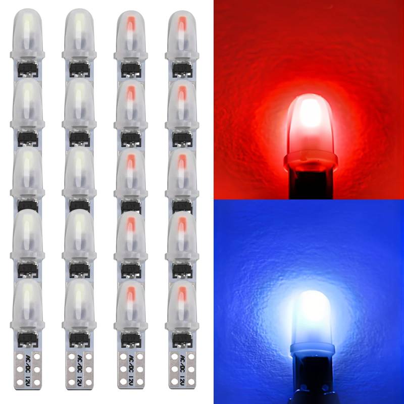 WIYETY Glassockellampe 20er Set, DC 12 V T5 LED Leuchtmittel mit Drehverschluss-Sockel, Led Tacho Licht, Tacho Licht Auto, Glühlampe Tacholampe, Glühlampe Signallampe（Eisblau + Rot） von WIYETY