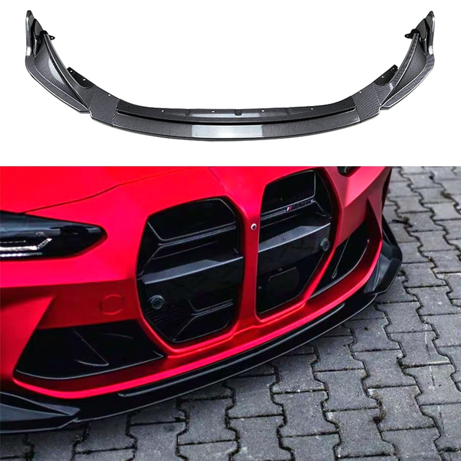 Auto Frontlippe Spoiler für BMW M3 M4 G80 G82 2021 2022+,Auto Stoßstangenschutz Splitter Diffusor Auto Frontlippe Body Kit Zubehör,B Carbon Fiber Look von WJWMAOXJ