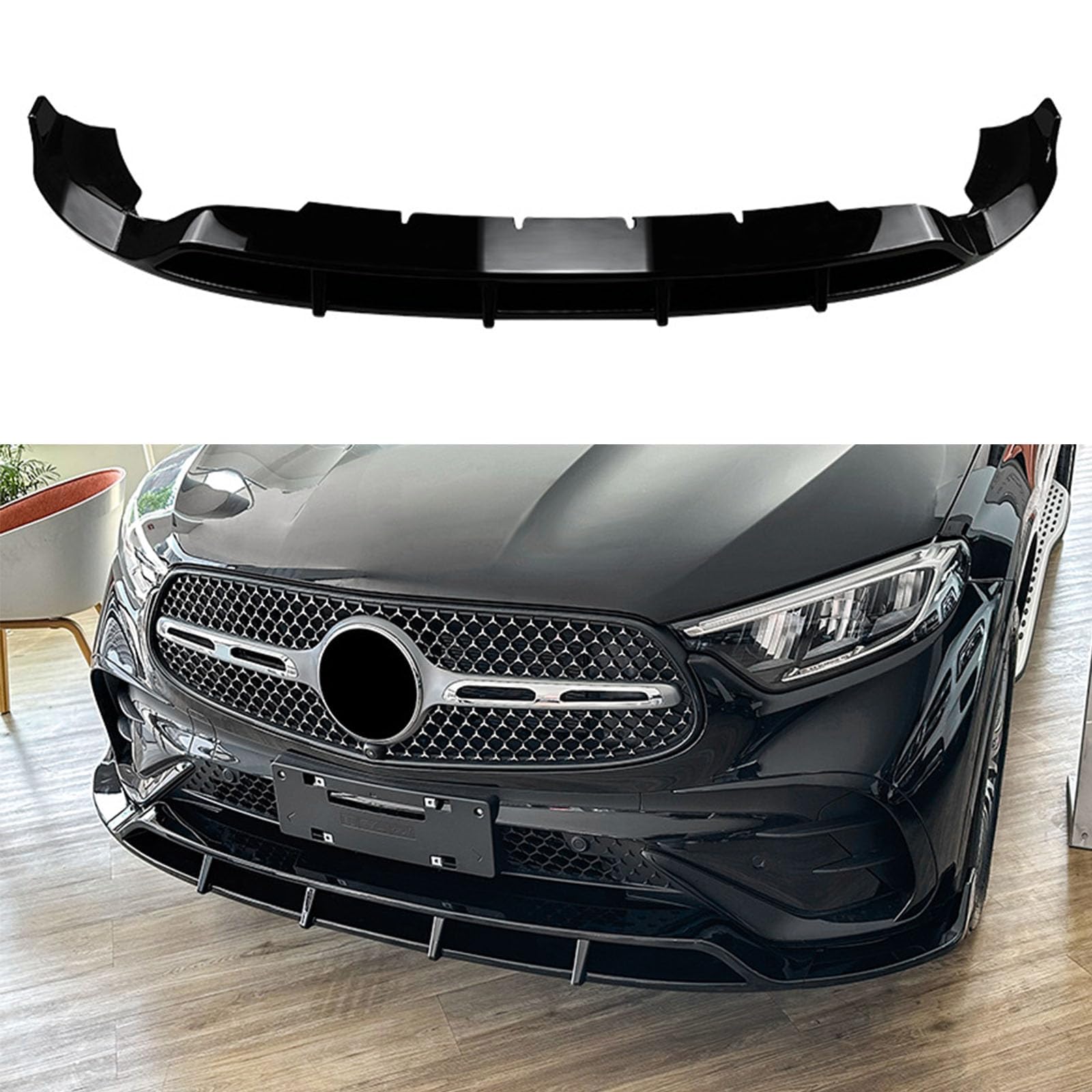 Auto Frontlippe Spoiler für Benz GLC X254 GLC260 GLC300 AMG 2023+,Auto Stoßstangenschutz Splitter Diffusor Auto Frontlippe Body Kit Zubehör,A Glossy Black von WJWMAOXJ