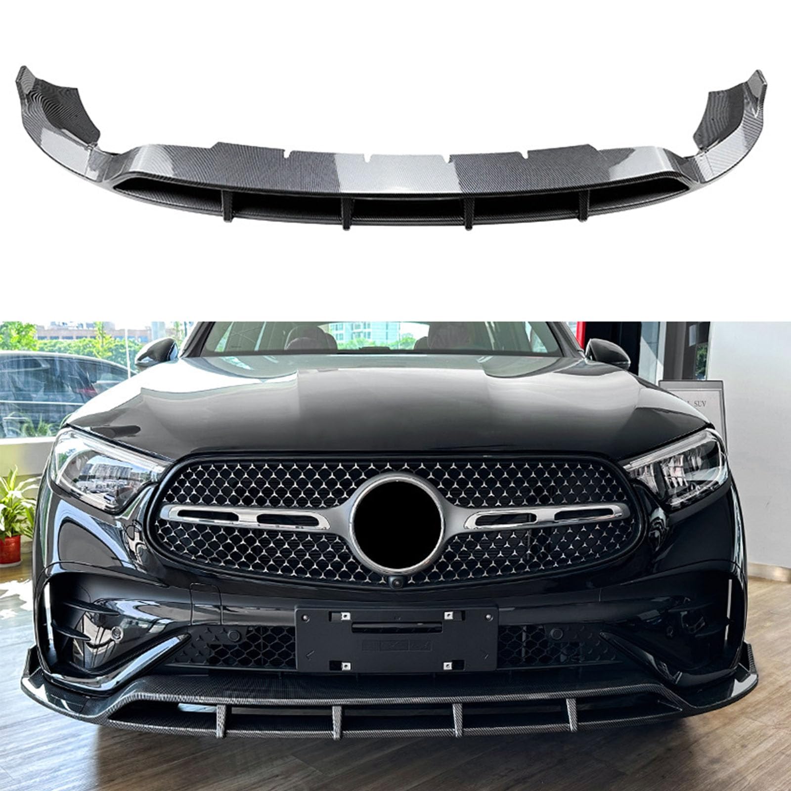 Auto Frontlippe Spoiler für Benz GLC X254 GLC260 GLC300 AMG 2023+,Auto Stoßstangenschutz Splitter Diffusor Auto Frontlippe Body Kit Zubehör,B Carbon Fiber Look von WJWMAOXJ