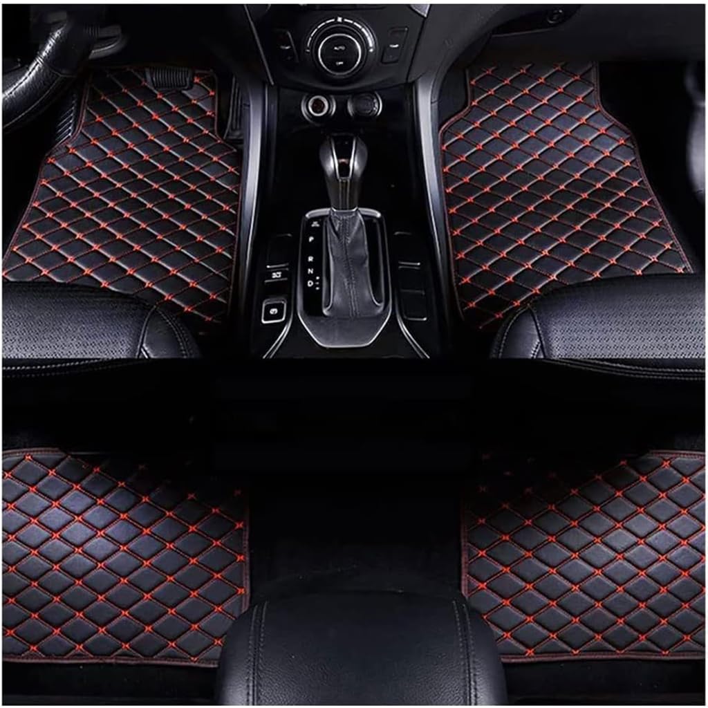 Auto-Leder-Fußmatten für Hyundai Equus(5seats) 2010-2017A, wasserdichte rutschfeste Teppich-Fußpolster Auto-Innenschutz-Zubehör,F-BlackRed von WJWZZGYL