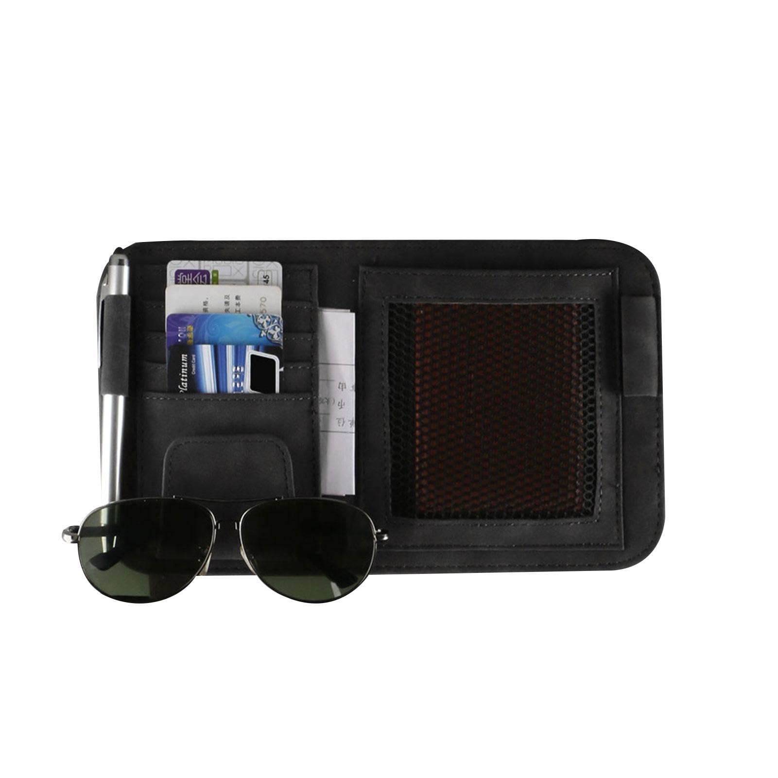 WJnflQN Auto-Sonnenblenden-Aufbewahrungstasche, Auto-Sonnenblenden-Aufbewahrungstasche | Brillenhalter - Auto-Visier-Aufbewahrungstasche, Ticketkarten-Clip, Multi-Pocket-Organizer für Autos, SUVs und von WJnflQN