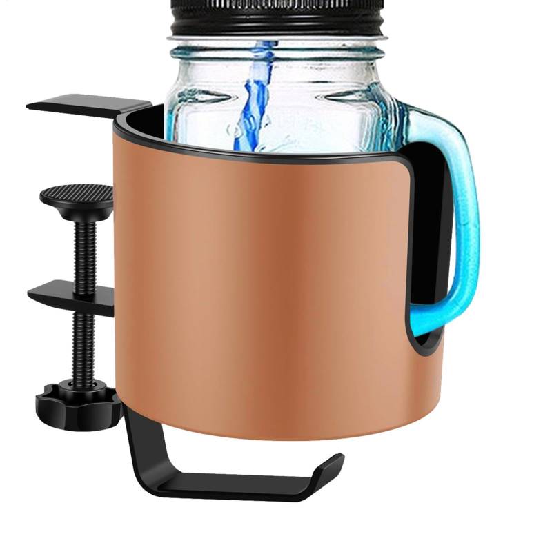 WJnflQN Getränkehalter für den Schreibtisch, 2-in-1 Klemm-Schreibtisch-Organizer – auslaufsicherer Kaffee-Wasser-Organizer, Tisch-Becherhalter-Klemme mit drehbarem Kopfhörer-Aufhänger für Zuhause, von WJnflQN