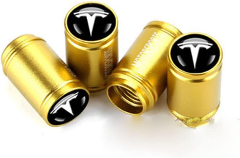 4 Stück Auto Ventilkappen Abdeckung für Tesla Model 3 Model X Model S Auto Valve CapsStaubschutzkappen Reifenventilkappen Styling Zubehör, yellow Style von WLCYX