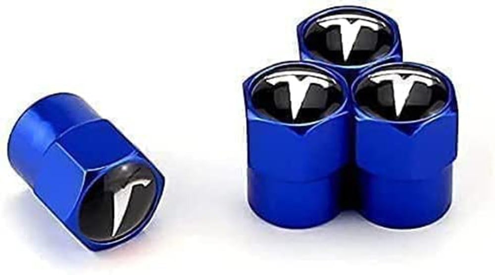 4 Stück Auto Ventilkappen Abdeckung für Tesla Model 3 S X Y Auto Valve CapsStaubschutzkappen Reifenventilkappen Styling Zubehör, blue Style von WLCYX