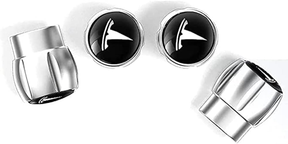 4 Stück Auto Ventilkappen Abdeckung für Tesla Model 3 S X Y Auto Valve CapsStaubschutzkappen Reifenventilkappen Styling Zubehör,Silver Style von WLCYX