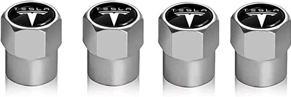 4 Stück Auto Ventilkappen Abdeckung für Tesla Model 3 X S 2016-2020 Auto Valve CapsStaubschutzkappen Reifenventilkappen Styling Zubehör,Silver Style von WLCYX