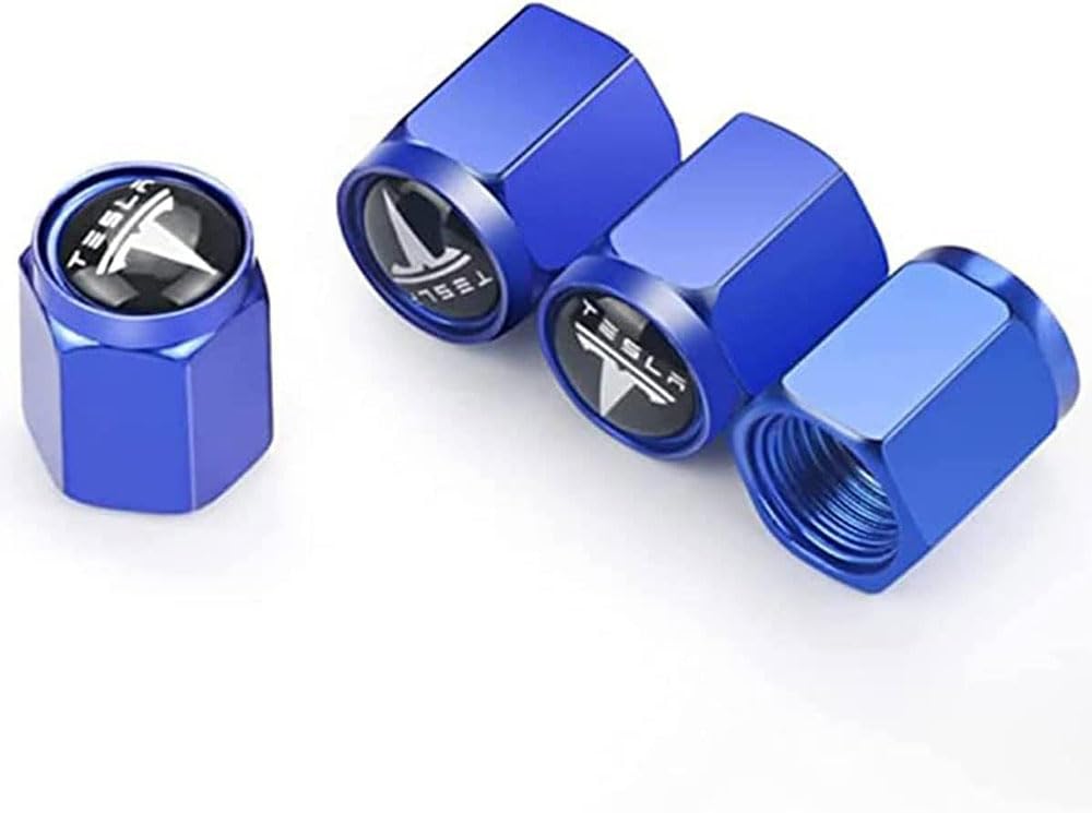 4 Stück Auto Ventilkappen Abdeckung für Tesla Model S Model X Model 3 Auto Valve CapsStaubschutzkappen Reifenventilkappen Styling Zubehör, blue Style von WLCYX