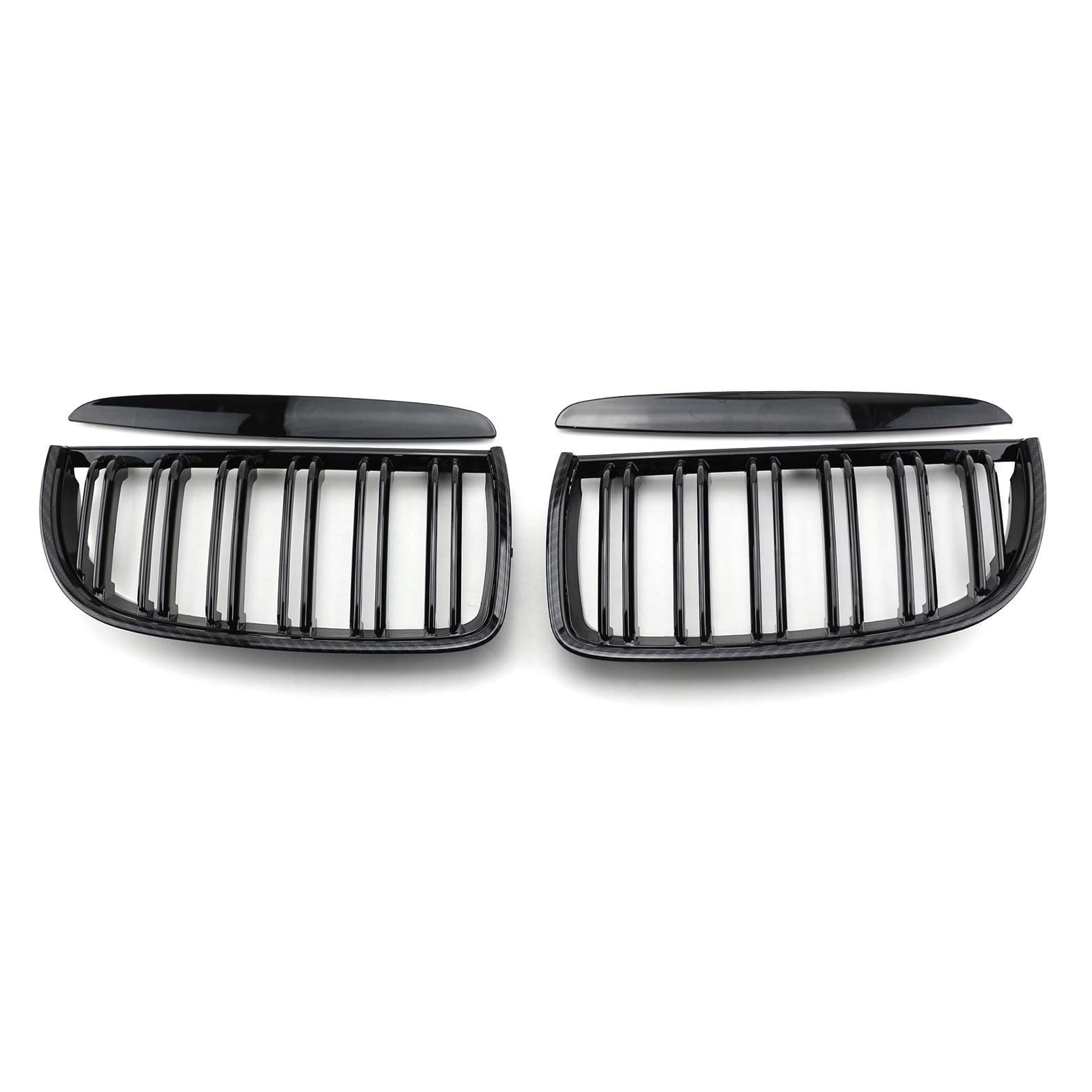 Kühlergrille Passend für BMW 3 Series E90 2005-2007, Front Nieren Kühlergrill Gitter Schwarz Glanz Kühler Front Doppel Rippen Grill Links Rechts von WLFgxr