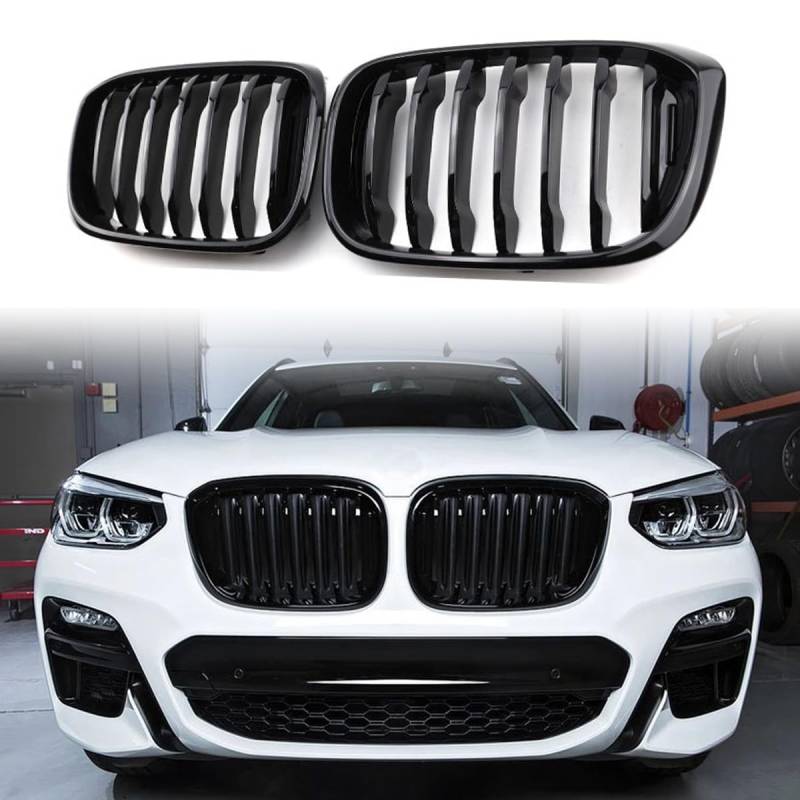 Kühlergrille Passend für BMW X3 X4 G01 G02 G08 2018-2021, Front Nieren Kühlergrill Gitter Schwarz Glanz Kühler Front Doppel Rippen Grill Links Rechts von WLFgxr