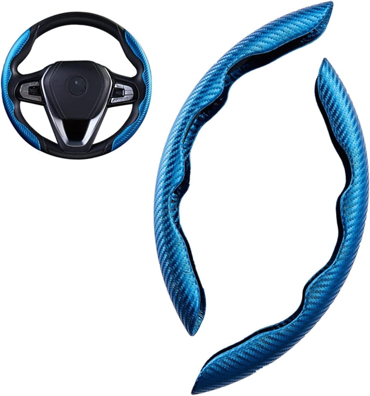 Autolenkradbezug für Mini Cooper S JCW One F54 F55 F56 F60 R60 R61,Anti Rutsch Atmungsaktiv Carbon Faser Segmentierter Lenkradhüllen Interieur-Accessoires,C-Blue von WLLLLa