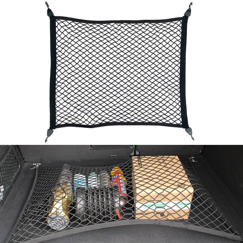 WLUOS Gepäcknetz Auto Kofferraumnetz 60x40cm Auto Netz Kofferraum für Kofferraum Autodach Erstreckt Sich auf 120x80cm Gepäckraumnetz mit 4 ABS Haken für die Meisten Autos von WLUOS