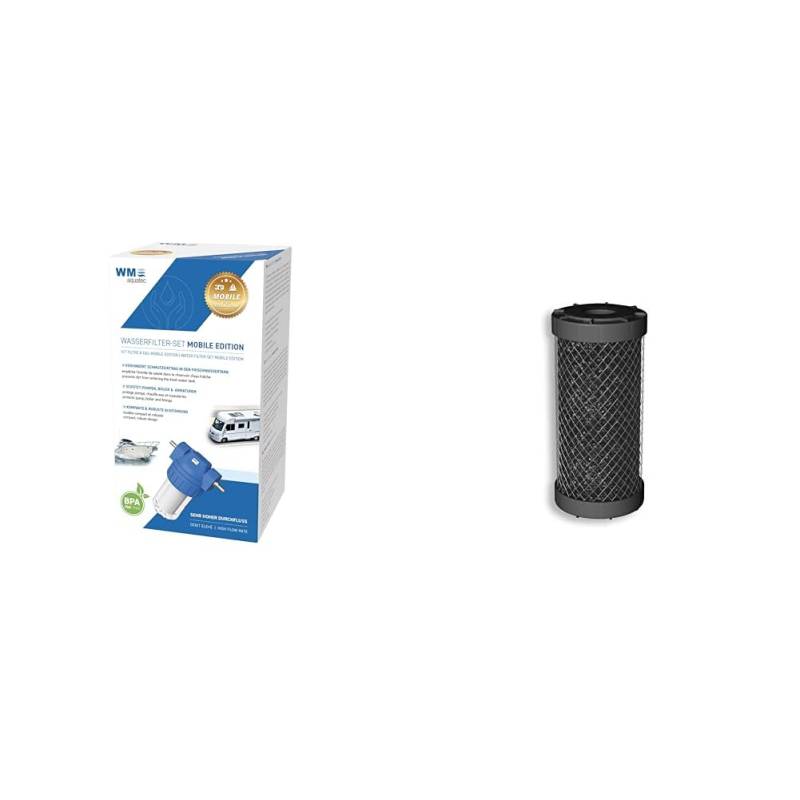 WM aquatec Wasserfilter-Set Mobile Edition inklusive Zubehör für Wohnmobil, Caravan und Boot & Aktivkohle Filterelement kompatibel mit Wasserfilter-Set Mobile Edition & Wasserfilter-Gehäuse Grösse S von WM aquatec