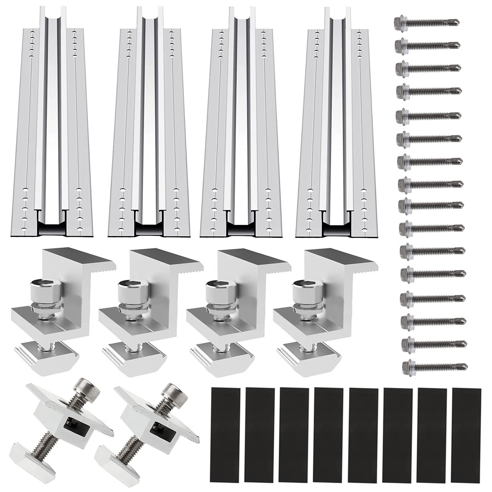 Solarmodul Halterung Kit,PV Modul Halterung Befestigungsschiene Solarpanel Zubehör für Dach Balkonkraftwerk,PV Anlage Set für Modulhöhe 30mm (4x Schiene+4x Endklemme+2x Mittelklemme(for 30mm)) von WMLBK