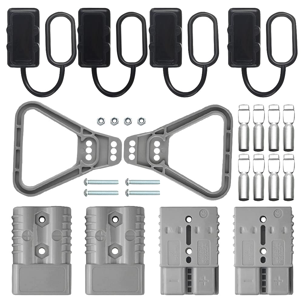 WMYCONGCONG 4 STÜCKE 175A 1/0 Gauge Batteriekabel Schnelltrenn-/Verbindungskabelbaum-Stecker-Kit mit Griff Elektrische Überbrückungskabel Stecker für Bergungswinde Auto Pkw-Anhänger, Grau von WMYCONGCONG