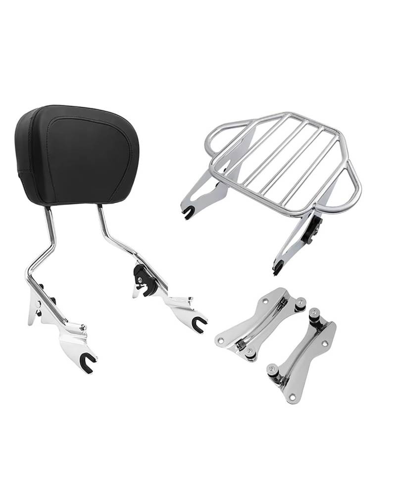 Motorrad Rückenlehne Für Touring Road King Street Glide FLHX 2014 2015 2016 2017 2018 2019-2024 Motorrad Sissy Bar Rückenlehne Gepäckträger Docking Kit Rückenlehne Für Motorrad(Type C Chrome) von WNCXSA