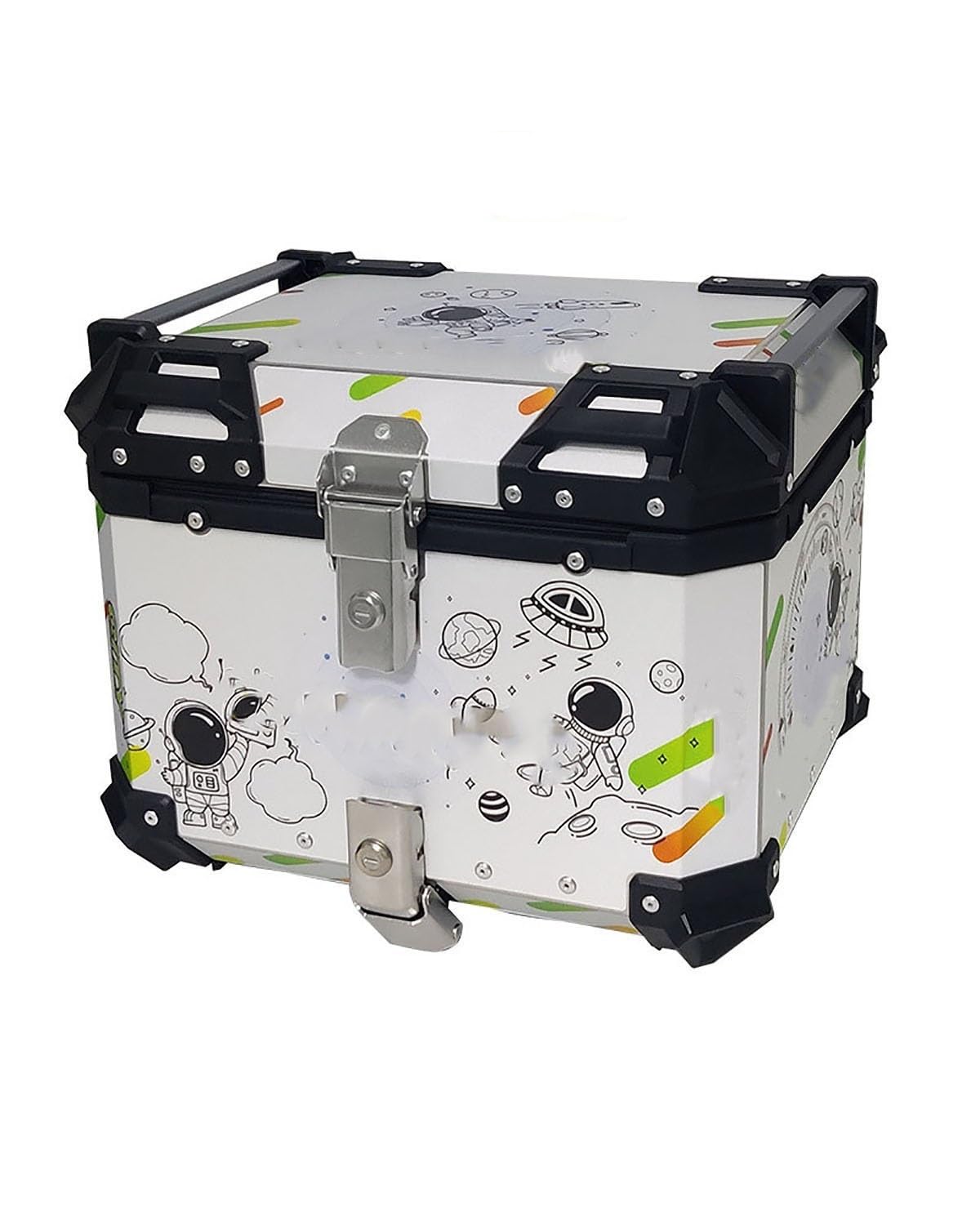 Motorradkofferraum Motorrad-Heckaufbewahrungsbox Aus Aluminiumlegierung Große Kapazität Wasserdicht Mit Entriegelung Universelle Motorrad-Reisebox Für Langstreckenfahrten Motorrad-Heckbox(White star m von WNCXSA