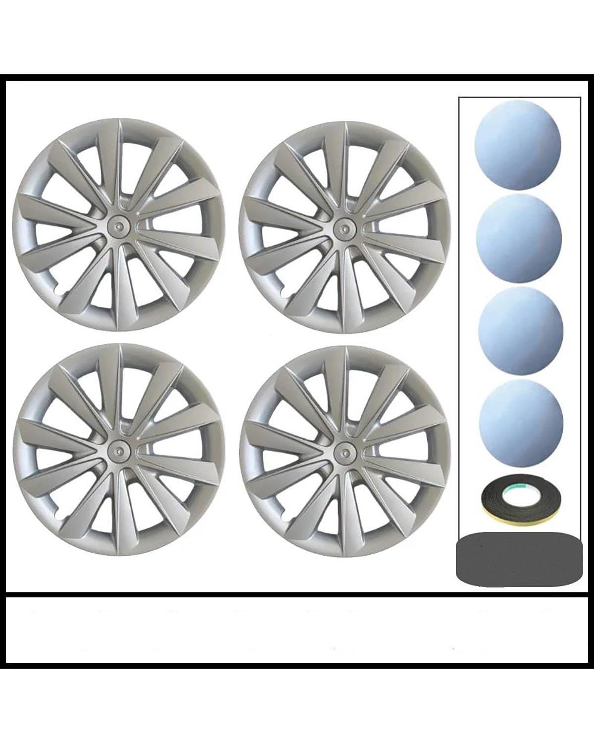 Radkappe Für Teslaes Für Modell 3 2018-2023 4PCS Rad Kappe 18 Zoll Radkappe Leistung Ersatz Rad Kappe Automobil Vollrand Abdeckung Auto Radkappen(Sliver) von WNCXSA