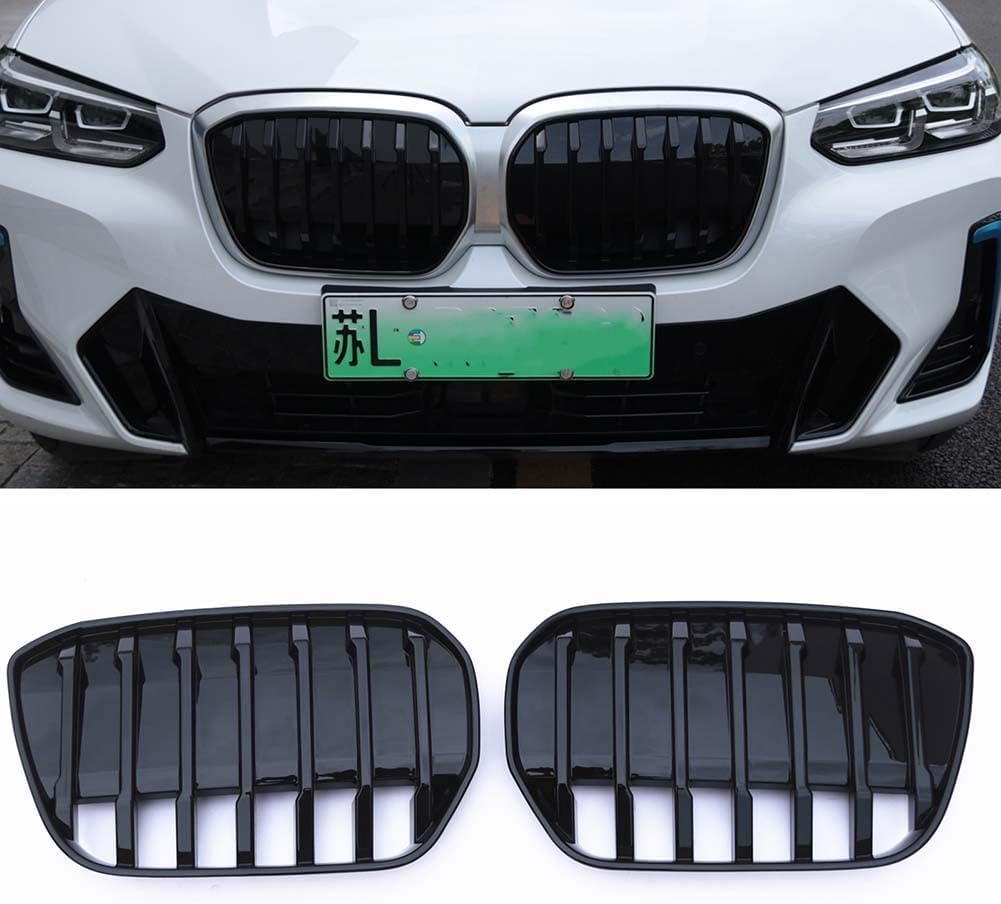 Auto Frontgrill Kühlergrill für BMW IX3 2021-2023,ABS Frontstoßstange Wetterfester Lufteinlass Grillschutz Ersatz Zubehör Karosserietuning,A/Black von WNFVYP