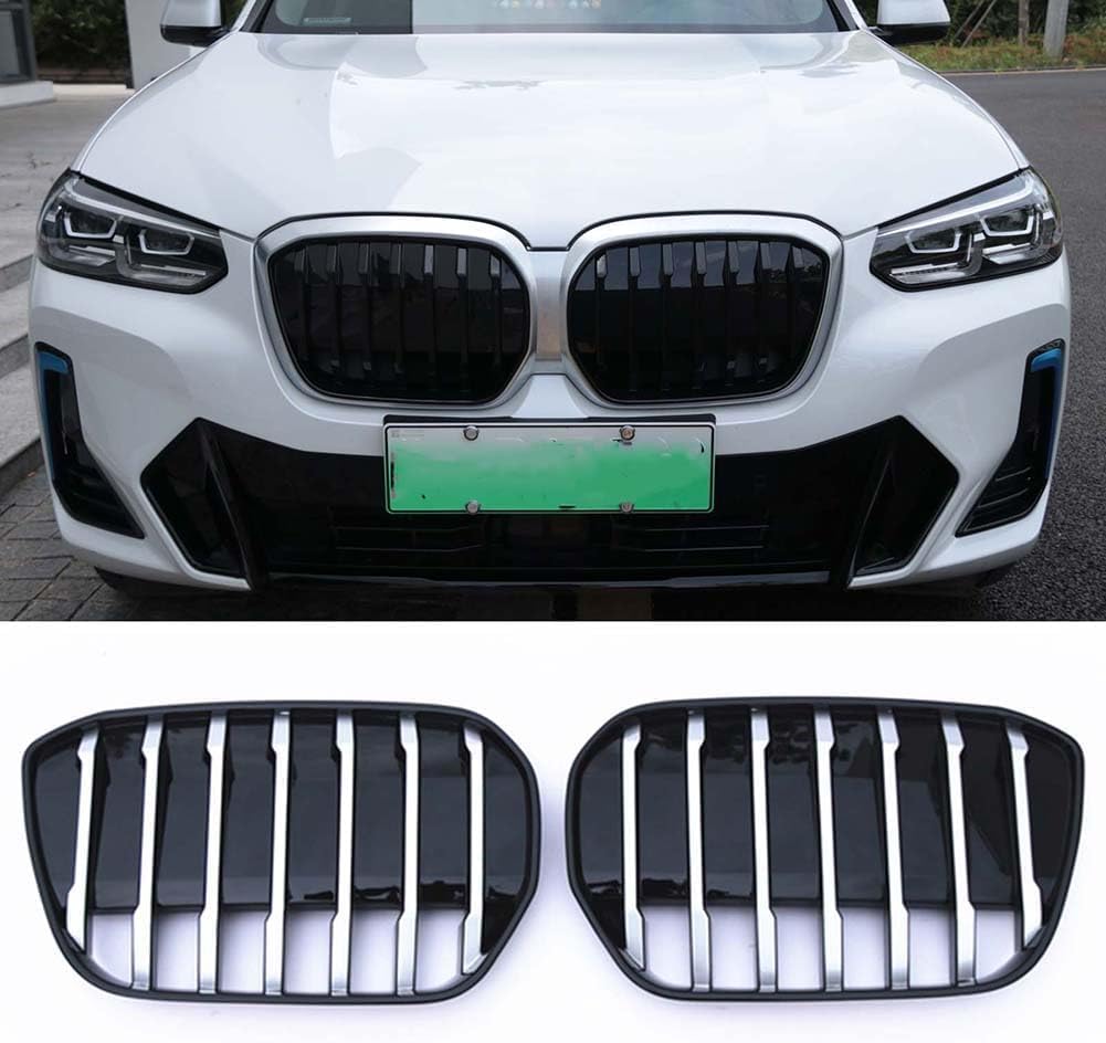 Auto Frontgrill Kühlergrill für BMW IX3 2021-2023,ABS Frontstoßstange Wetterfester Lufteinlass Grillschutz Ersatz Zubehör Karosserietuning,B/Silver von WNFVYP