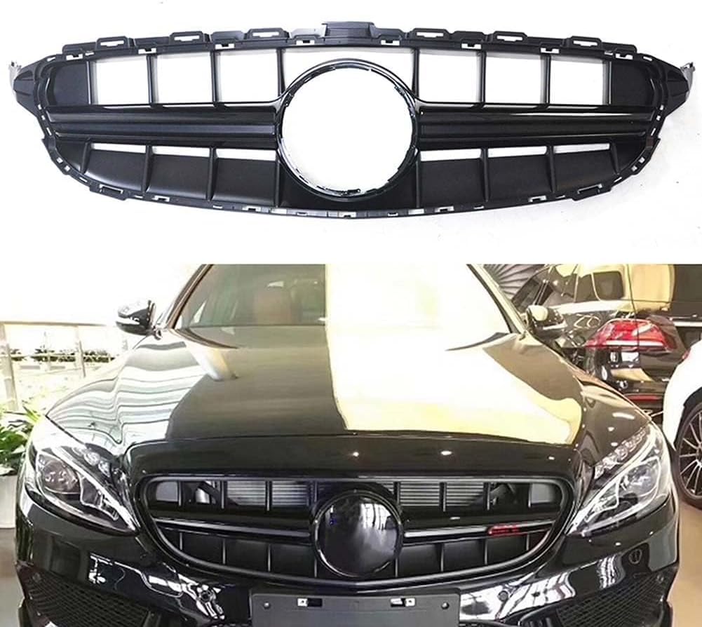 Auto Frontgrill Kühlergrill für Mercedes Benz C Class W205 C250 C300 2014-2018 E63 Style,ABS Frontstoßstange Wetterfester Lufteinlass Grillschutz Ersatz Zubehör Karosserietuning,A/Black von WNFVYP