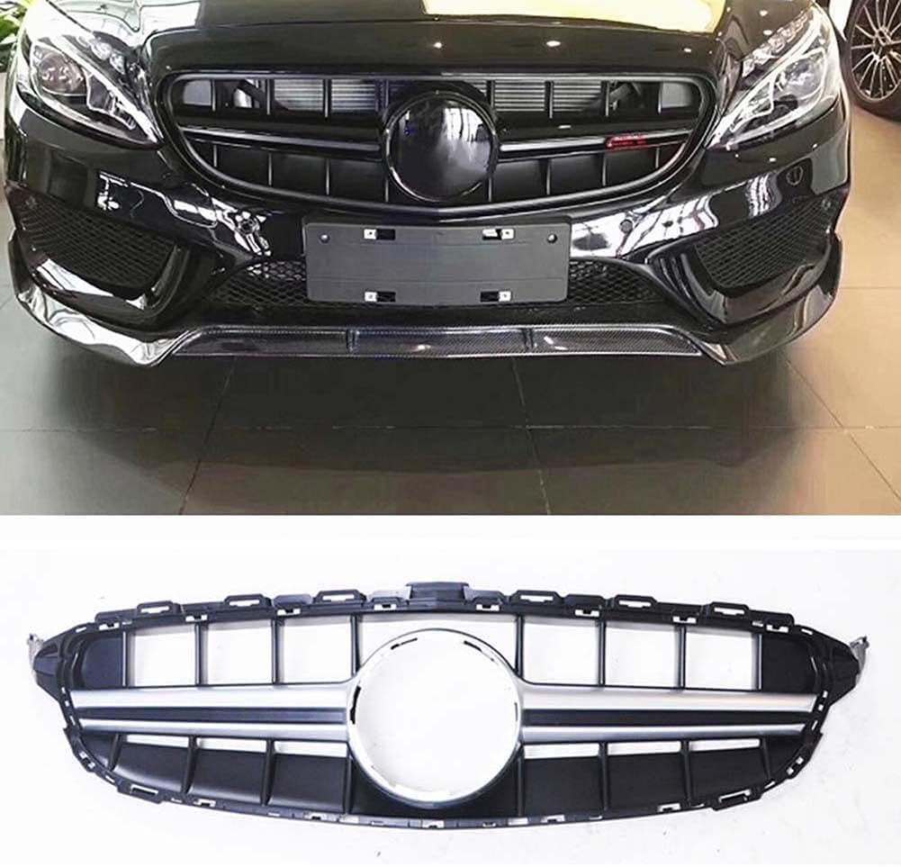 Auto Frontgrill Kühlergrill für Mercedes Benz C Class W205 C250 C300 2014-2018 E63 Style,ABS Frontstoßstange Wetterfester Lufteinlass Grillschutz Ersatz Zubehör Karosserietuning,B/Silver von WNFVYP