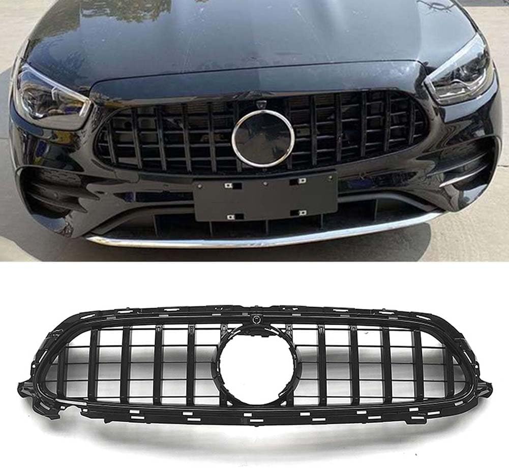 Auto Frontgrill Kühlergrill für Mercedes Benz E Class W213 E260 E300 2021-2023,ABS Frontstoßstange Wetterfester Lufteinlass Grillschutz Ersatz Zubehör Karosserietuning,A/Black von WNFVYP