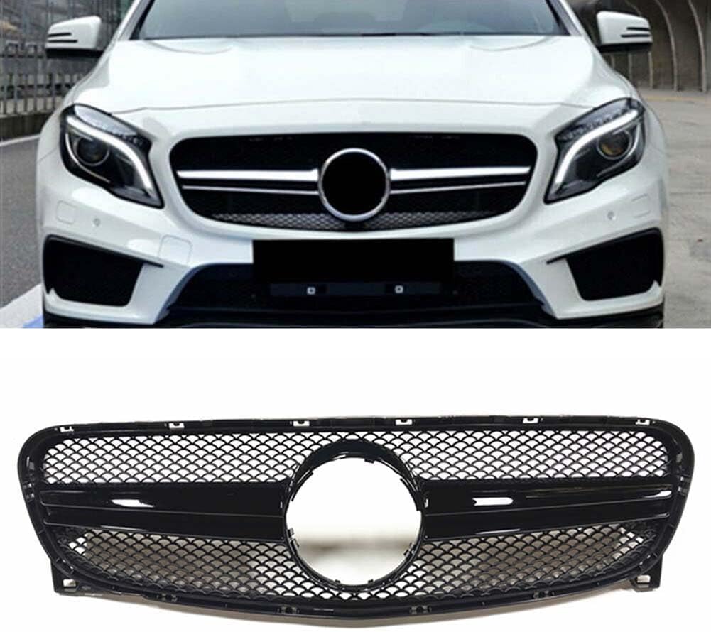 Auto Frontgrill Kühlergrill für Mercedes Benz GLA Class X156 GLA180 GLA200 GLA250 2014-2016,ABS Frontstoßstange Wetterfester Lufteinlass Grillschutz Ersatz Zubehör Karosserietuning,A/Black von WNFVYP