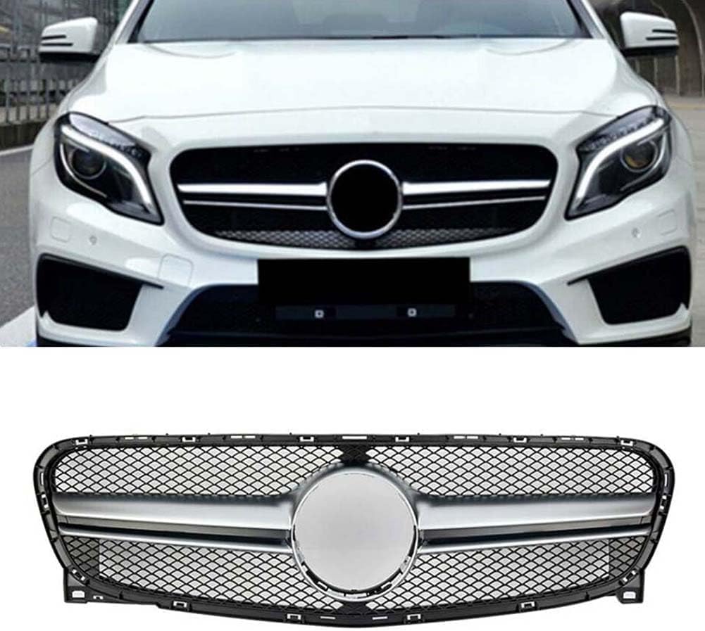 Auto Frontgrill Kühlergrill für Mercedes Benz GLA Class X156 GLA180 GLA200 GLA250 2014-2016,ABS Frontstoßstange Wetterfester Lufteinlass Grillschutz Ersatz Zubehör Karosserietuning,B/Silver von WNFVYP