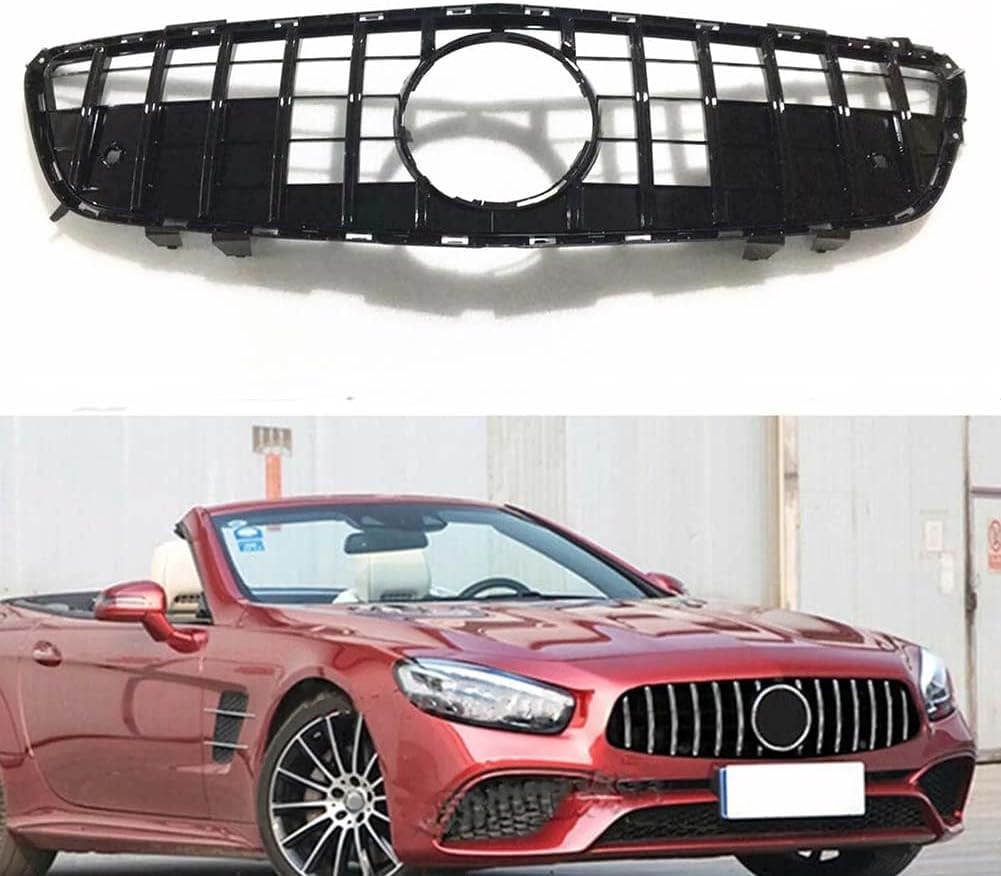 Auto Frontgrill Kühlergrill für Mercedes Benz SL Class R231 2017-2023 SL500 SL550,ABS Frontstoßstange Wetterfester Lufteinlass Grillschutz Ersatz Zubehör Karosserietuning,A/Black von WNFVYP