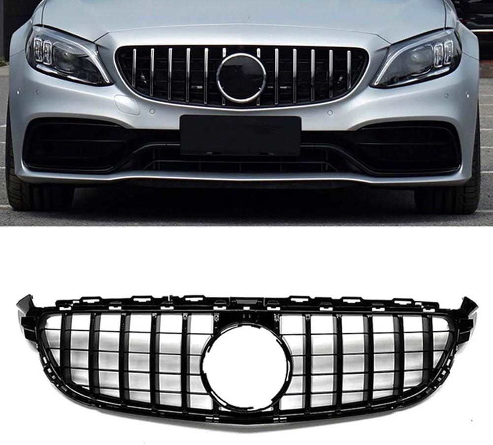 Auto Frontgrill Kühlergrill für Mercedes Benz W205 C63 C63S AMG 2015-2018,ABS Frontstoßstange Wetterfester Lufteinlass Grillschutz Ersatz Zubehör Karosserietuning,A/Black von WNFVYP