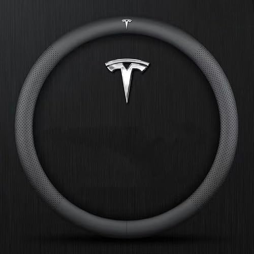 Auto Lenkradbezug für Tesla Model 3 Model S Model X Model Y, Leder Auto Lenkradabdeckung RutschfestAtmungsaktive Lenkradabdeckung,B B von WOLEN