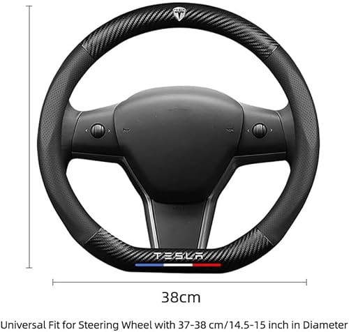 Auto Lenkradbezug für Tesla Model 3 Model S Model X Model Y, Leder Auto Lenkradabdeckung RutschfestAtmungsaktive Lenkradabdeckung,B Round-Blue von WOLEN