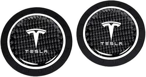 WOLEN 2Pcs Auto Untersetzer für Tesla Model 3/S/X/Y 2017-2022, Silikon Anti-Rutsch Getränkehalter Untersetzer Wasserdicht Becherhalter,A Black von WOLEN