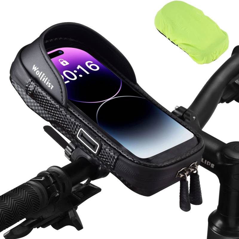 WOLFILIST Handyhalterung Fahrrad wasserdicht Fahrradlenkertaschen Motorrad Lenkertasche Handyhalter Fahrradtasche Rahmentasche Fahrrad Handy Halterung lenkertasche für 5.5-7 Zoll Smartphone von WOLFILIST